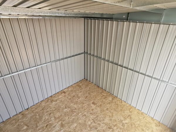 A view from the top corner of the steel pent shed looking down into it