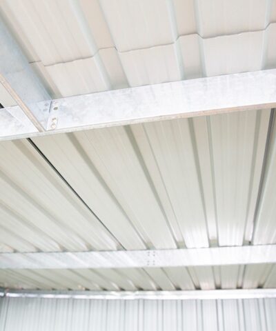 The roof support inside the shed. iT IS TWO LARGE, HORIZONTAL BARS.