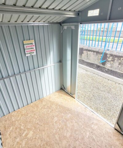 an internal view of the 8ft x 6ft steel garden shed looking outwards