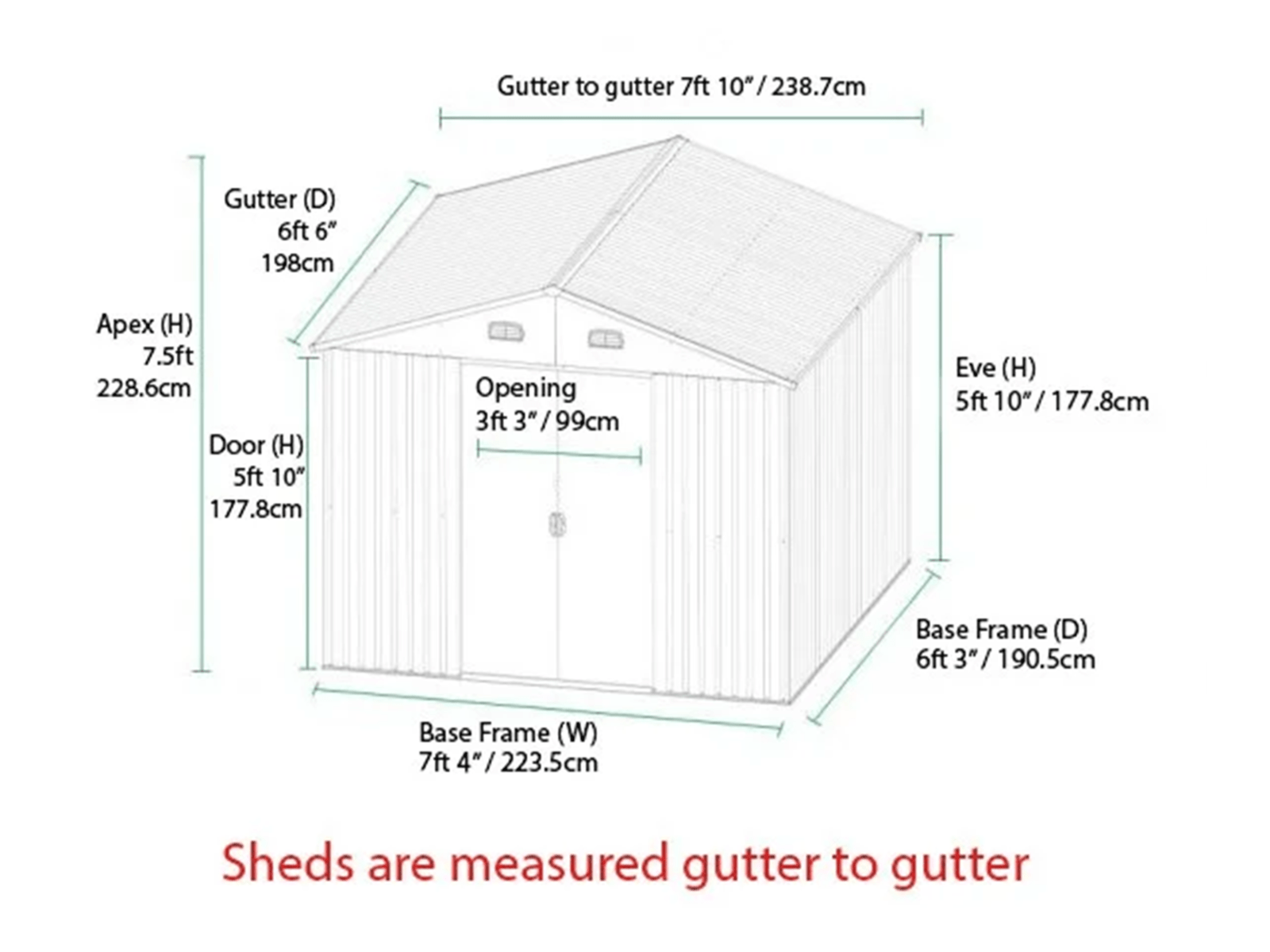 the dimensions of the 8ft x 6ft steel garden shed