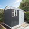 The steel cottage shed on a concrete slab in an enclosed garden in Galway