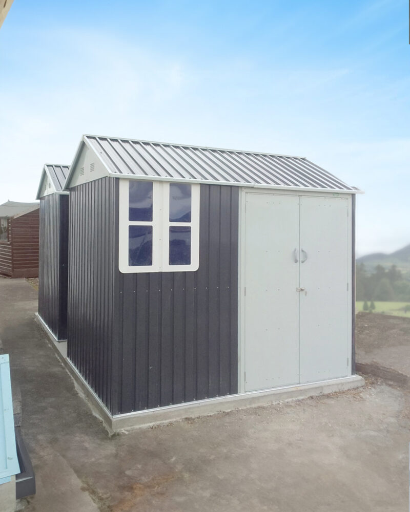 Two 8x6 steel cottage sheds back-to-back