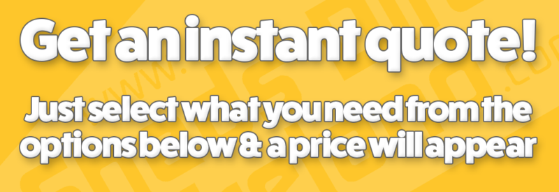 A green and white box that reads 'Get an instant quote now! Simply choose from the options below and get a price for what YOU want'