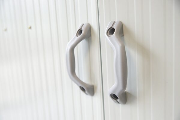 the handles of a cottage-style steel shed