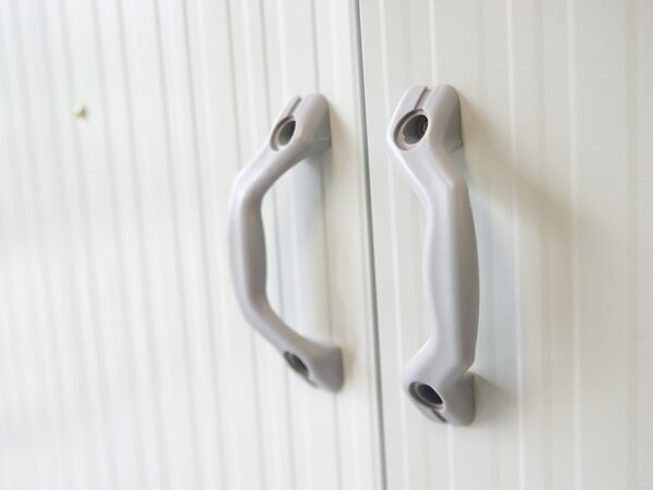 the handles of a cottage-style steel shed