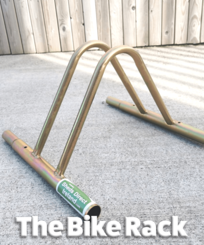 The bike rack add on for steel sheds. It's small, golden coloured and has a green sheds direct ireland sticker on it