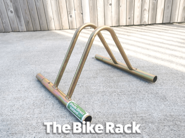 The bike rack add on for steel sheds. It's small, golden coloured and has a green sheds direct ireland sticker on it