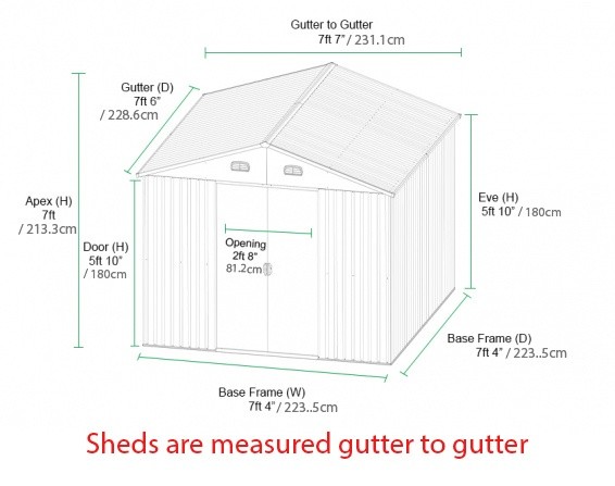 7.5ft Steel Shed Dimensions