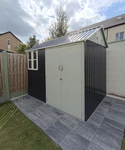 Steel Cottage Shed in a suburban garden