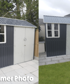 customer's photos of the 8ft x 6ft steel cottage shed in their garden