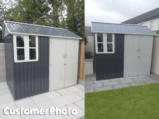 customer's photos of the 8ft x 6ft steel cottage shed in their garden
