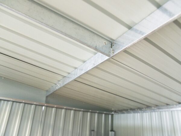 The roof of the steel pent shed as seen from inside