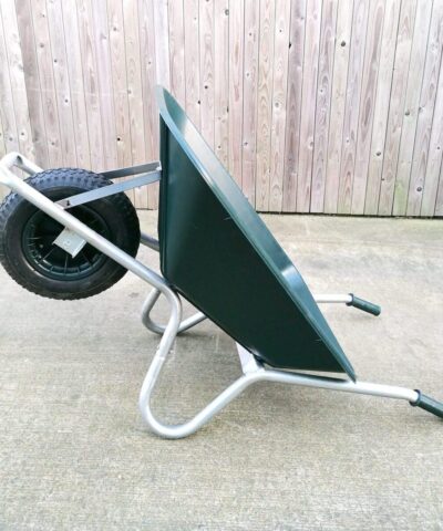 100L Wheelbarrow in a prone position, resting on it's handles