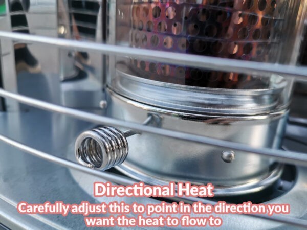 A macro photo of the fuel directional control. It's silver and curled (like a pigs tail).