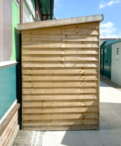 The side profile of the wooden bike shed