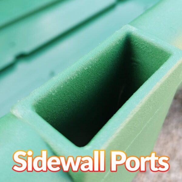 Deep sidewall ports on the 250L Tip Cart. These can support extension walls if needed.