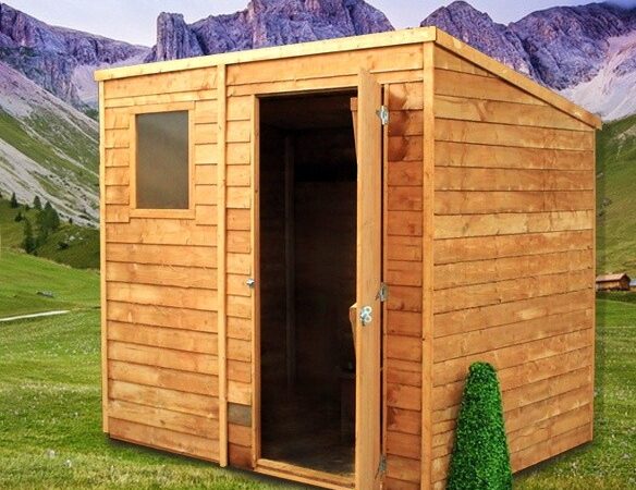Cabin Wooden Shed with a window in the front and a door swinging open