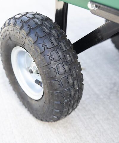 Detail on anti puncture wheel on the Tipping Utility Cart from Sheds Direct Ireland