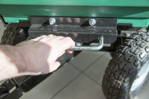 Detail on locking mechanism on the Tipping Utility Cart from Sheds Direct Ireland