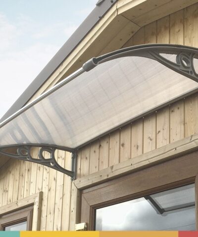 A door canopy above a door on a log cabin