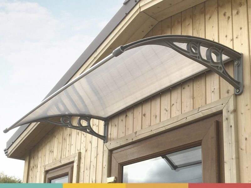 A door canopy above a door on a log cabin