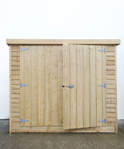 The front view of the wooden bike shed