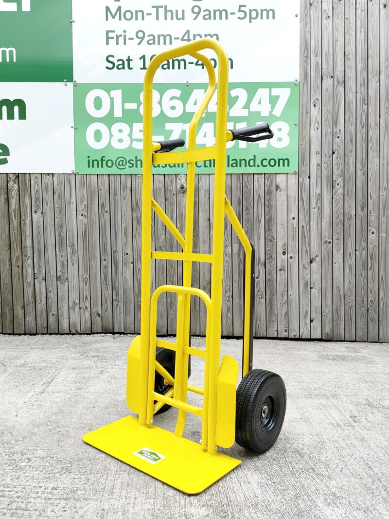 The bright industrial hand truck from Sheds Direct Ireland in Dublin