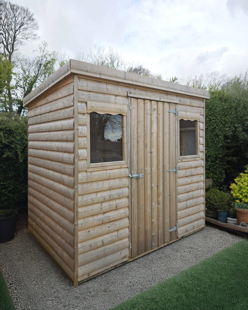 A wooden cabin shed
