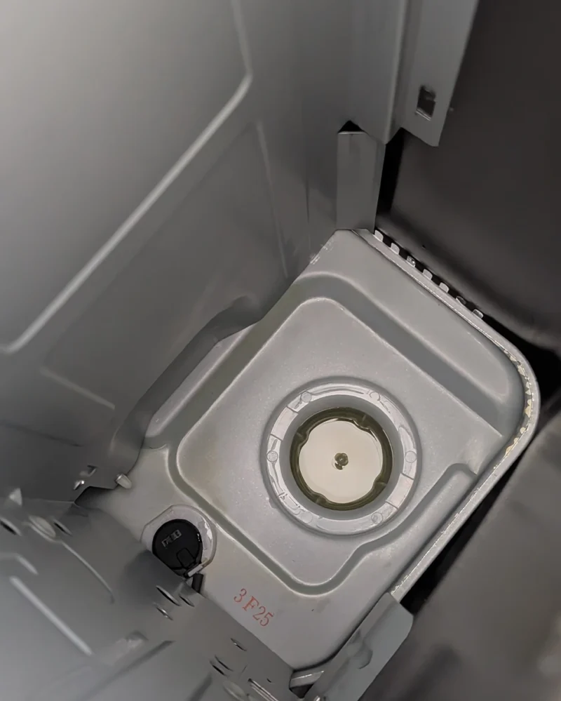 An internal view of the fuel tank of the inverter heater