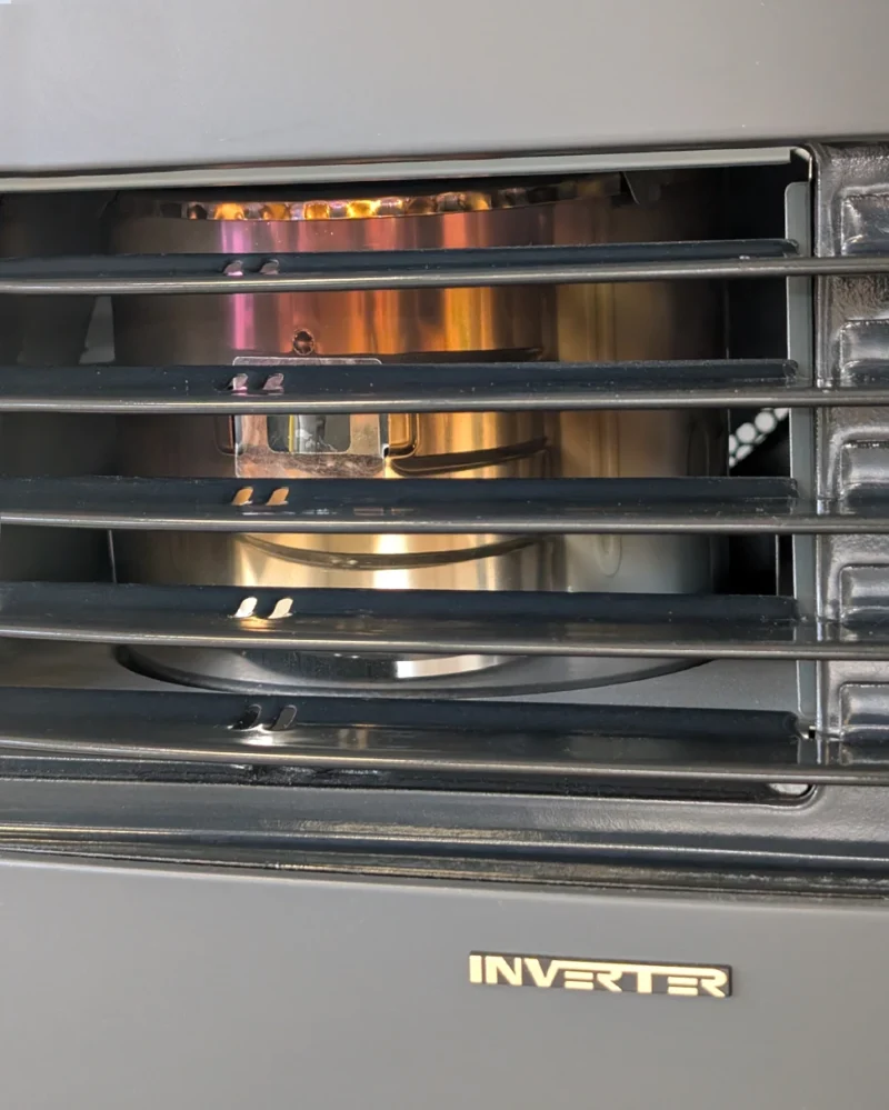 The grill at the front of the heater