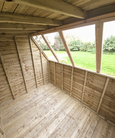 Inside the wooden potting shed