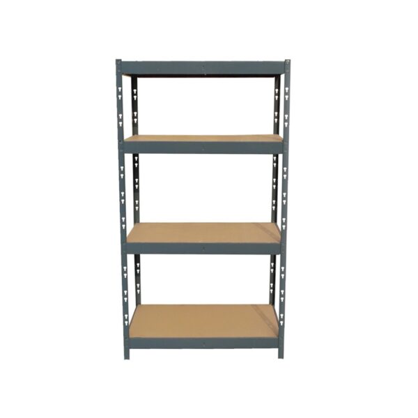 Shelves against a white backdrop. There are 4 tiers and the tiers have wooden bases.