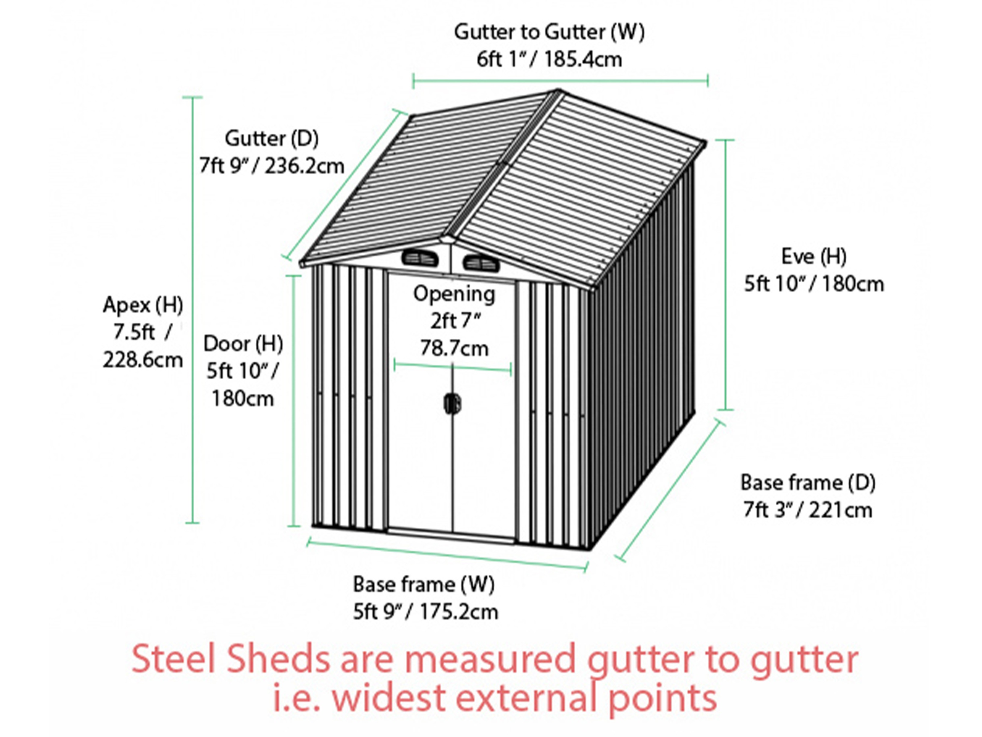 6ft x 8ft Dimensions for this Steel Shed