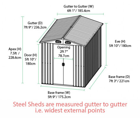 Steel Shed Dimensions in ft and inches and also in cms