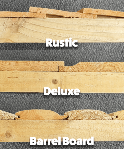 Wood Types lined up against each other. On top is the rustic wood, in the middle is the deluxe wood and on the bottom is the barrel board wood.