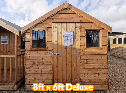 The 8 foot by 6 foot standard wooden shed with deluxe, untreated wood