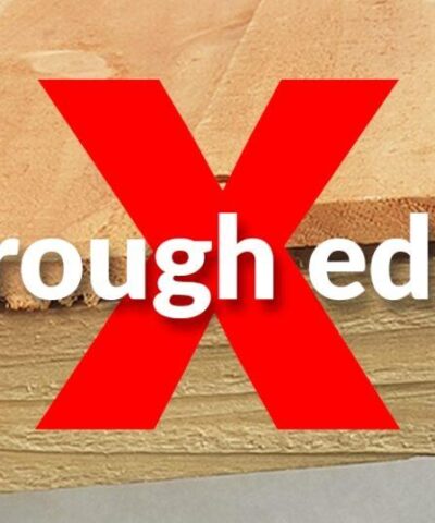 A warning picture showing a large red 'x' across a picture of rough, rustic wood. It reads 'no rough edges' on top of the X.