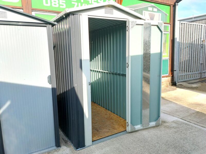 A view from the left hand side of the shed. The door is open