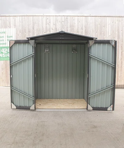 the balcony store with both doors open, showing the internal space