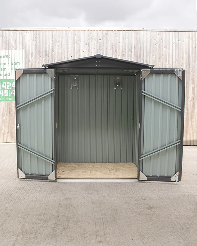 the balcony store with both doors open, showing the internal space