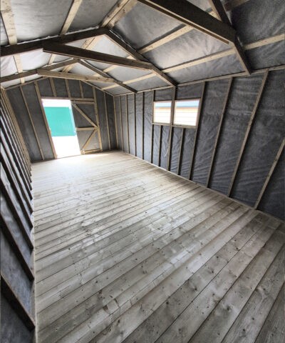 Inside the tall, extra-long shed