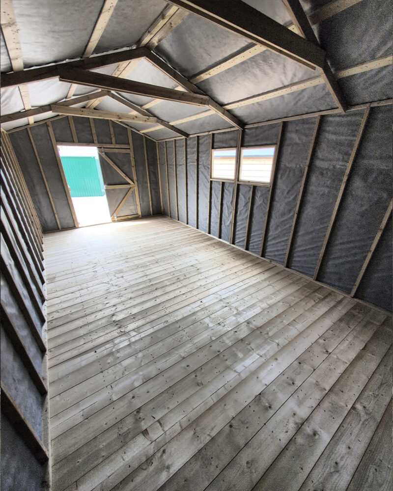 Inside the tall, extra-long shed