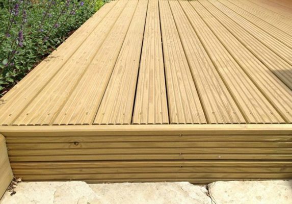 Decking that is suitable for a Steel Shed. It is horizontally laid and it is supported with a side wall