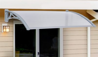 A Door Canopy above a sliding door. The