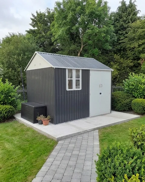 Steel Cottages Shed in a beautiful garden in a Dublin Suburb