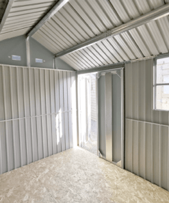 Inside the 10ft x 7.5ft steel garden shed