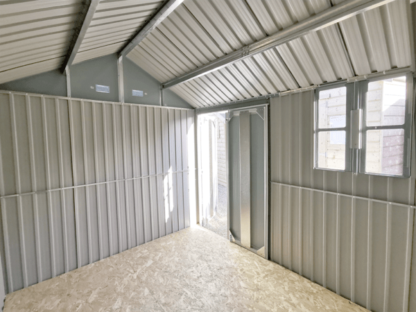 Inside the 10ft x 7.5ft steel garden shed