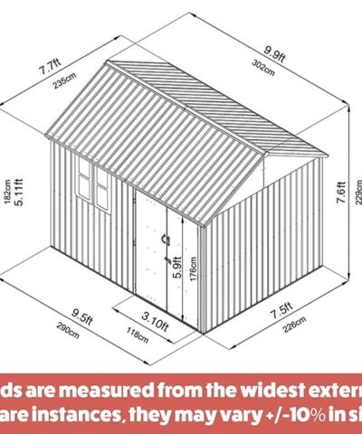 The dimensions of the cottage shed 10ft x 7.5ft