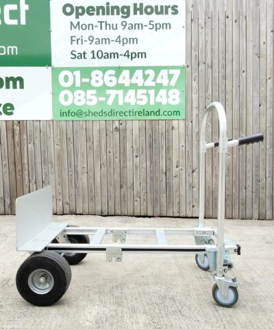 The 2 in 1 hand truck in the flat-bed position