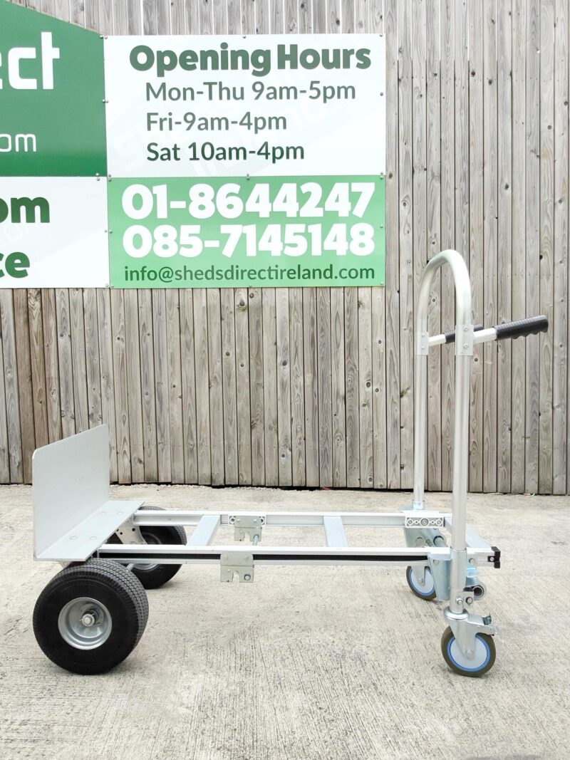 The 2 in 1 hand truck in the flat-bed position